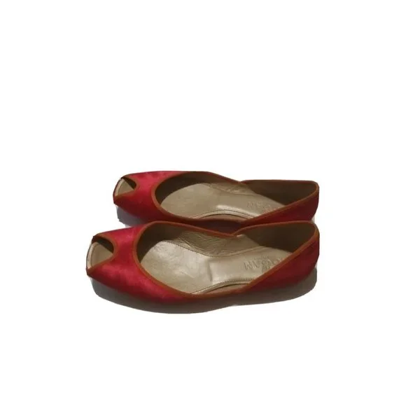 Hogan Red Coguette Fabric with Orange Trim Peep Toe Ballet Flats US 7 EUR 37.5 - Picture 3 of 8